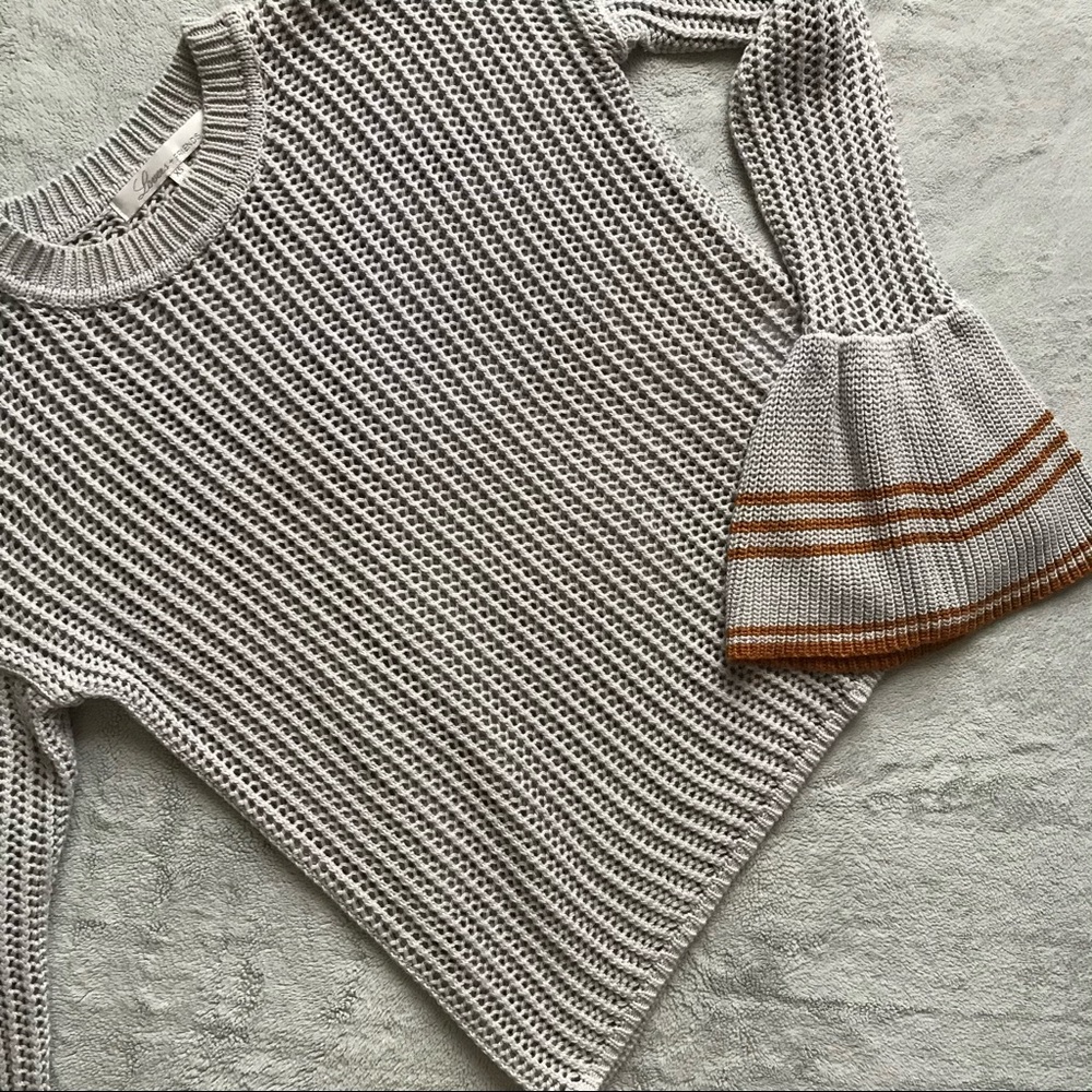 Lovers + Friends Chunky Open Knit Bell Sleeve Ruffle Cuff Stripe Slouchy Sweater